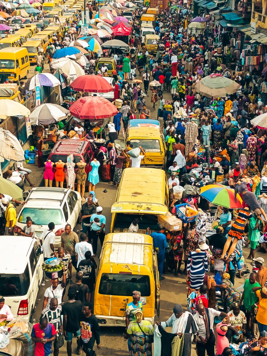 Vibrant Lagos street market representing Nigerian SME business