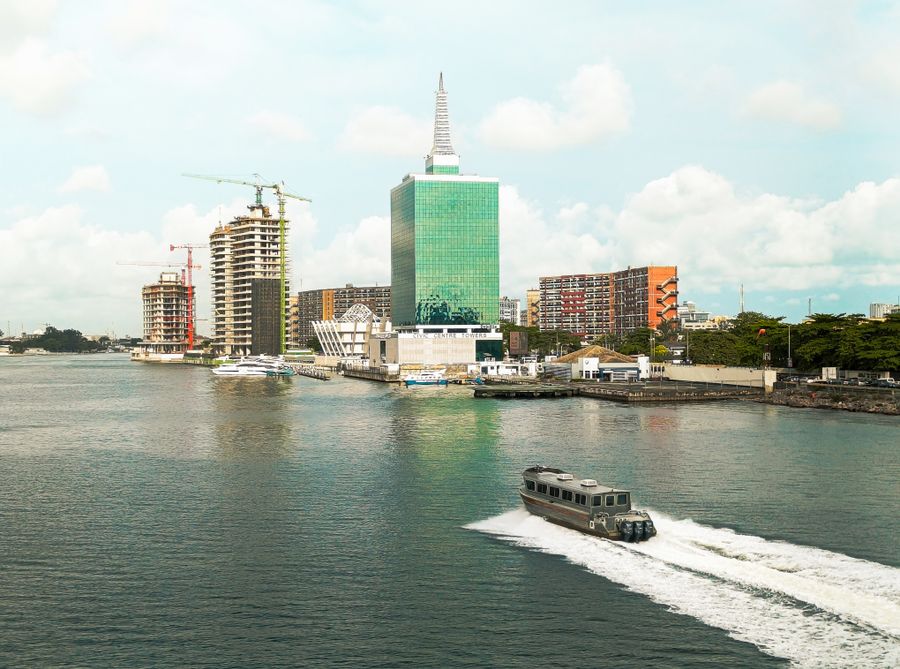 Lagos skyline with modern buildings on the lagoon