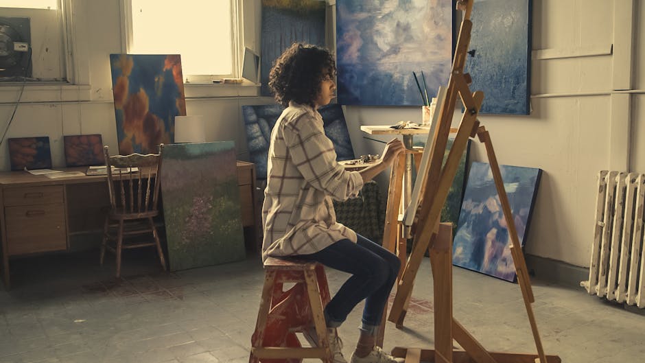 Woman Sitting on Brown Stool