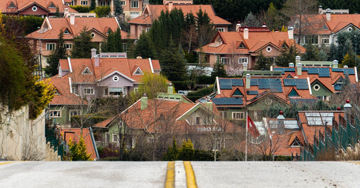 A picturesque view of suburban houses with orange roofs in Ankara, Türkiye.