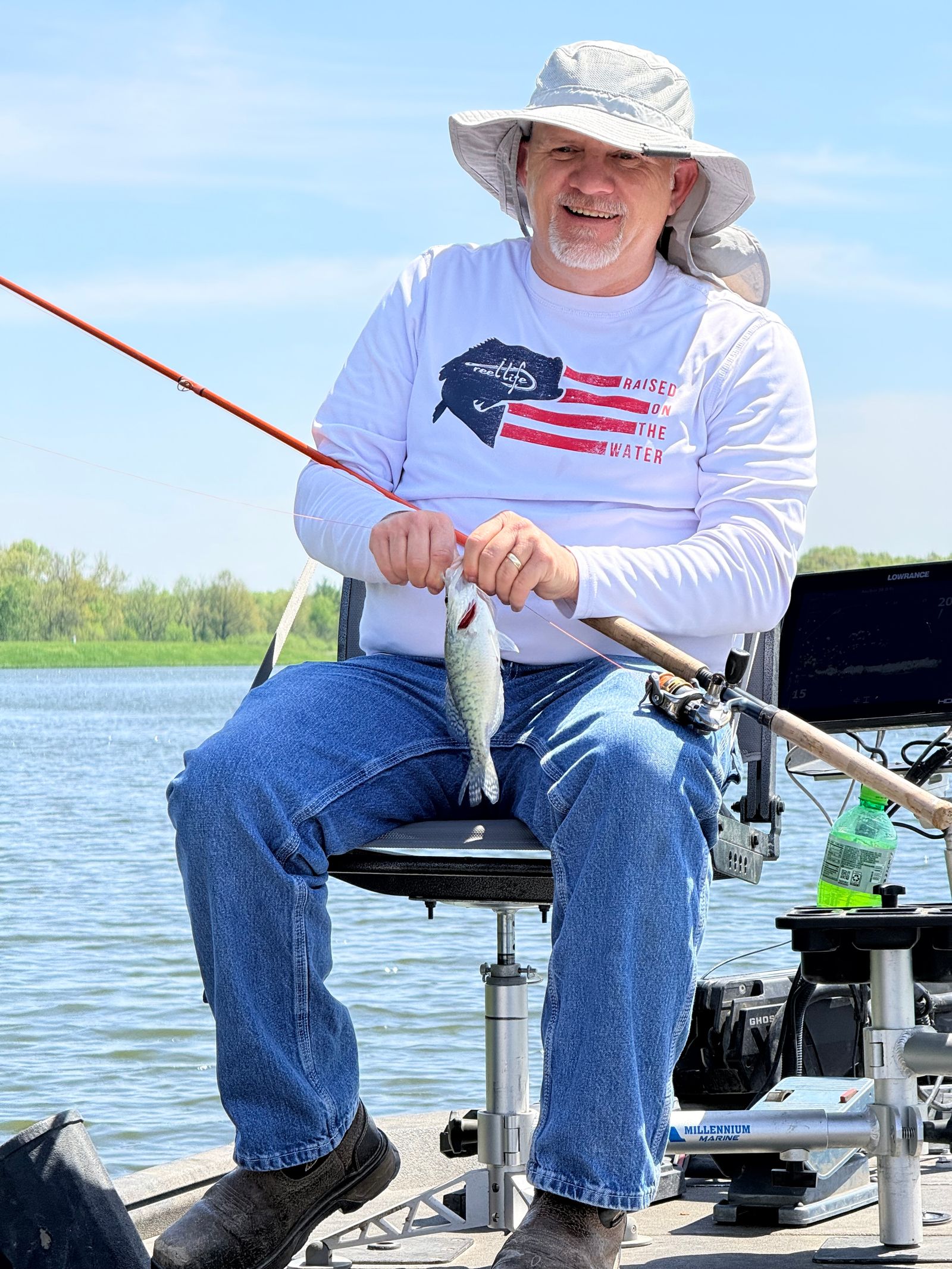 Angler holding a catch on a lake in the United States