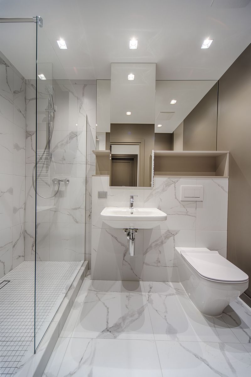 Marble-clad bathroom interior