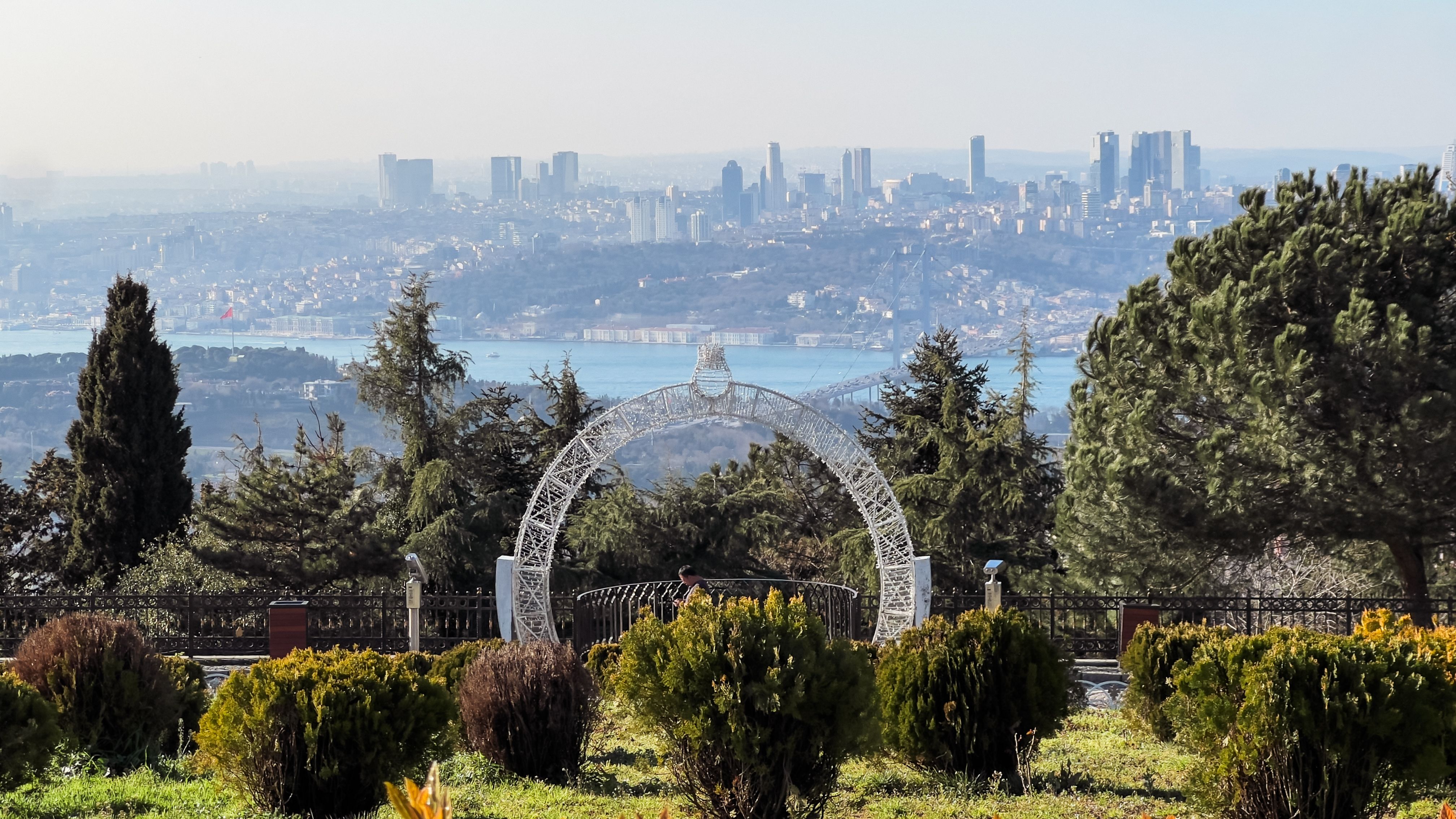 Breathtaking view from Camlica Hill overlooking Istanbul's skyline and Bosphorus Bridge.