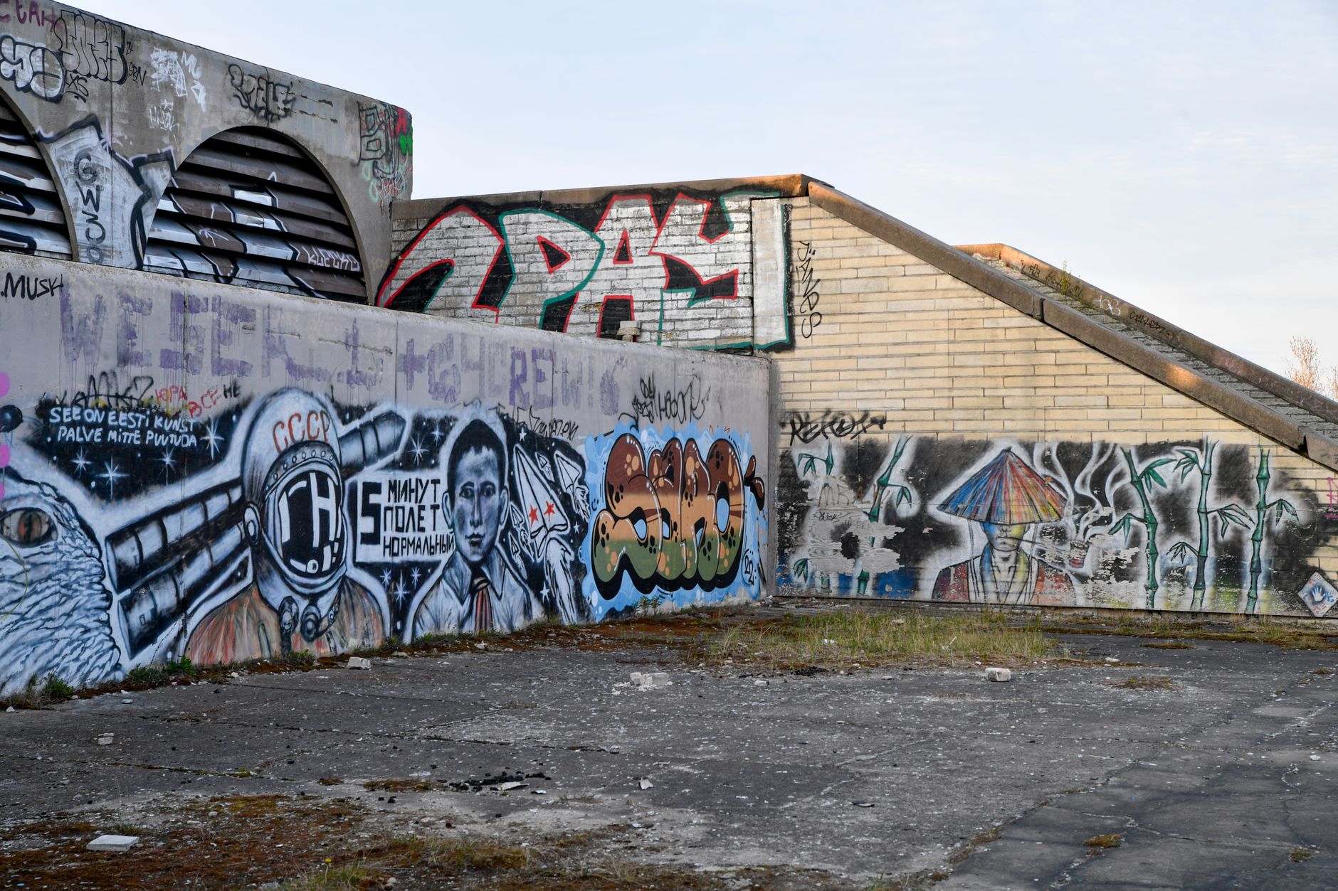 Tallinn'de bir duvarda grafiti ve sokak sanatı
