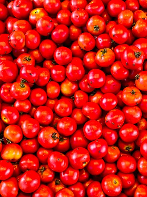 Free Bright red tomatoes piled together, showcasing freshness and vibrancy, ideal for food-related content. Stock Photo