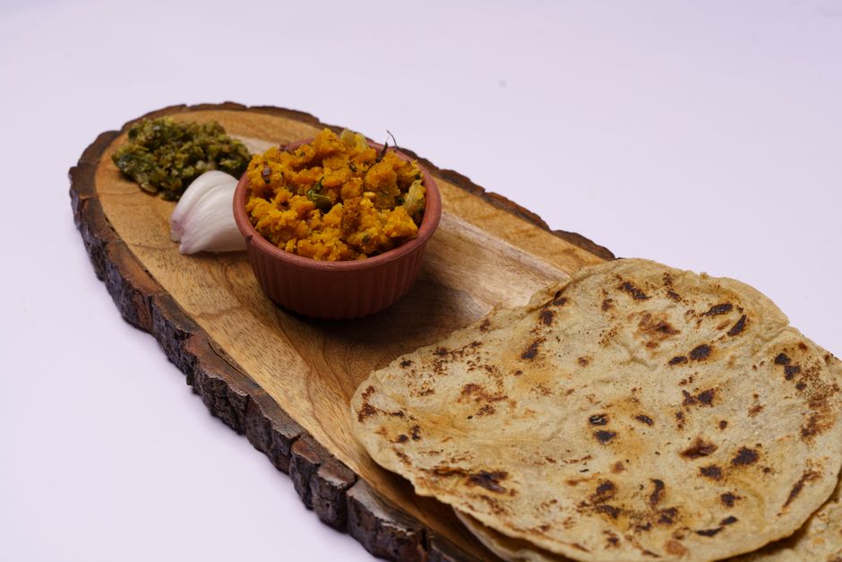 Delicious South Indian vegetarian Thali meal served on a banana leaf in India