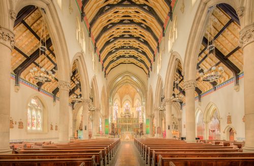 Free Breathtaking view of Lancaster Cathedral's gothic interior showcasing its architectural beauty. Stock Photo