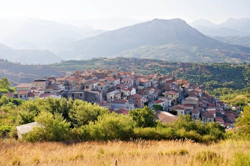 Aerial Photography of a Small Town Near Brown Field