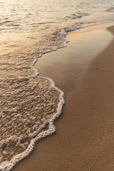 Peaceful beach scene with gentle waves and golden sunrise near Melbourne coast.