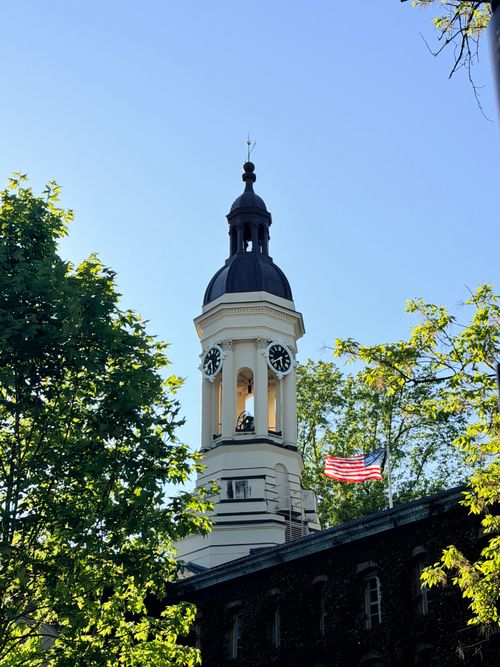 Free Iconic Nassau Hall bell tower at Princeton University on a sunny day. Stock Photo