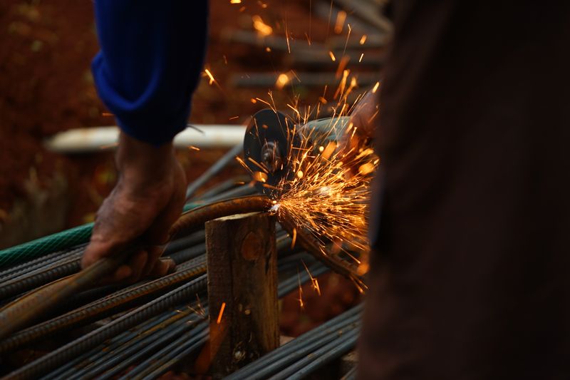 Sparks flying from steel fabrication in the Ferroforge workshop
