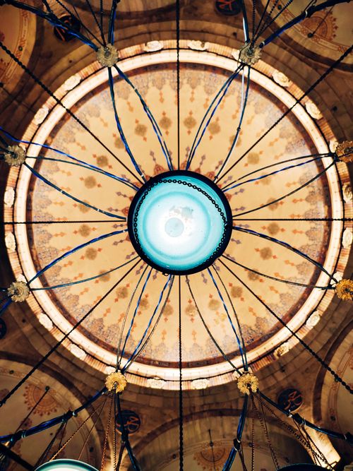 Free Looking up at a beautifully intricate dome ceiling in Istanbul, Türkiye. Stock Photo