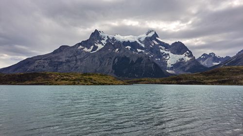 Free Stunning view of Torres del Paine mountains with glacial water in Patagonia, Chile. Stock Photo