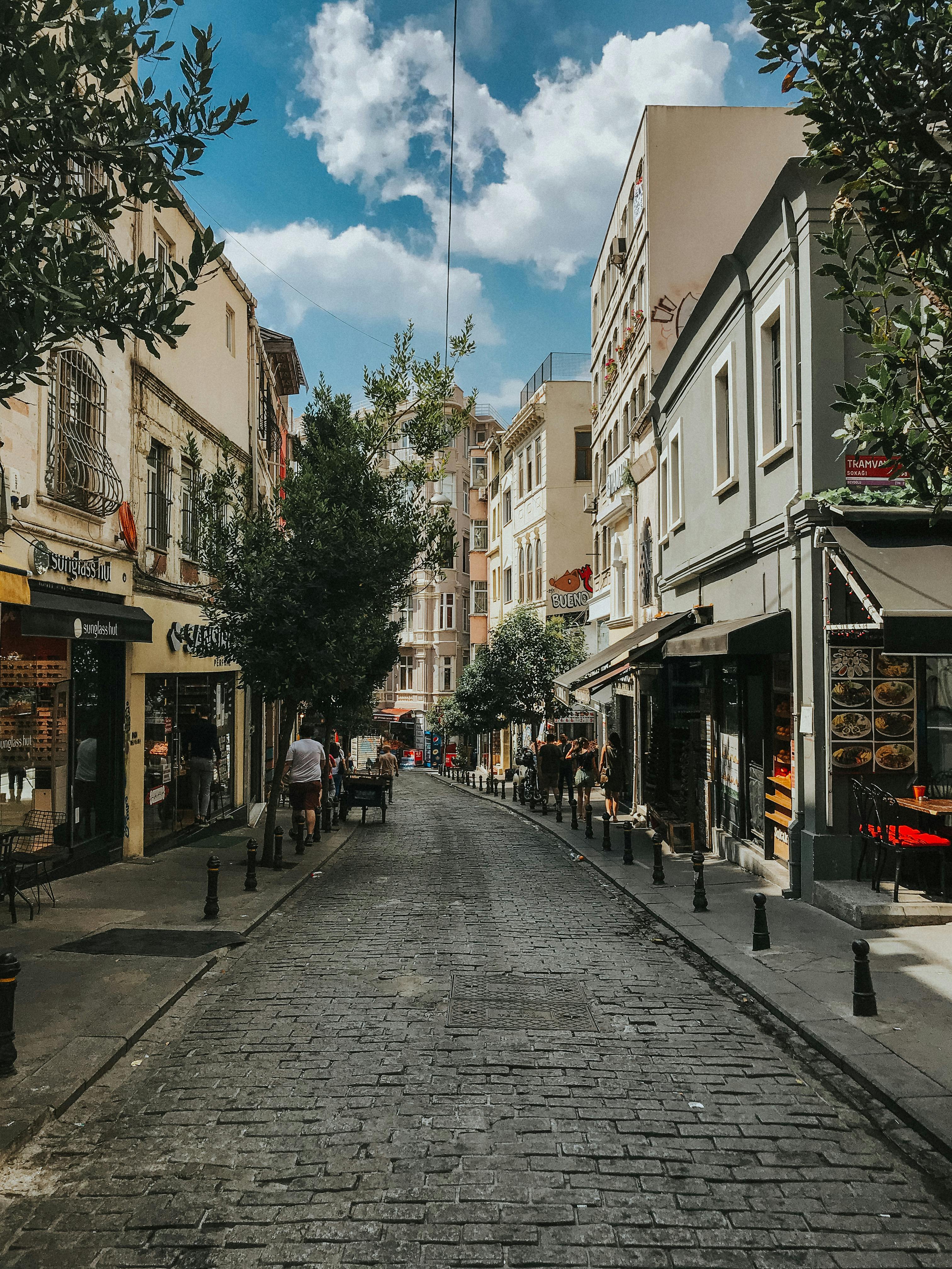 old town street with low rise buildings