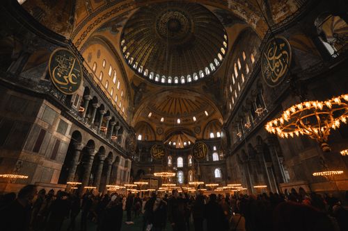 Free A captivating view of the ornate interior of Hagia Sophia, showcasing its architectural grandeur. Stock Photo