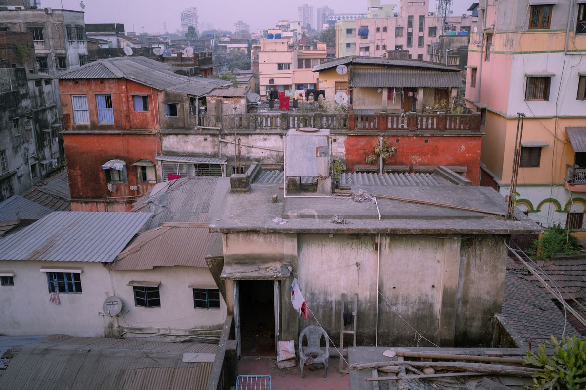 Aerial view of residential rooftops in Kolkata, India