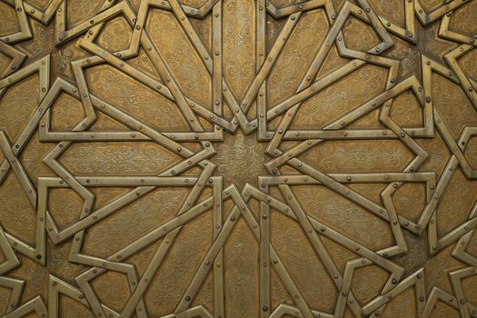 Detailed geometric brass design showcasing traditional Moroccan craftsmanship in Fez.