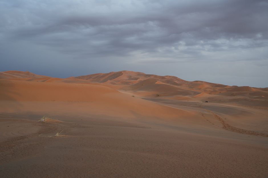 Luxurious desert camp tents under a starry sky in Erg Chebbi dunes, Morocco