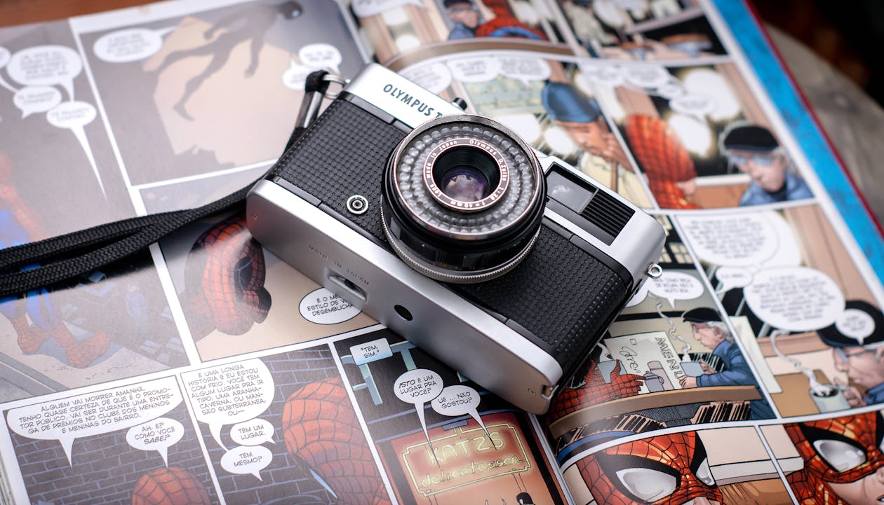 Retro camera on comic book