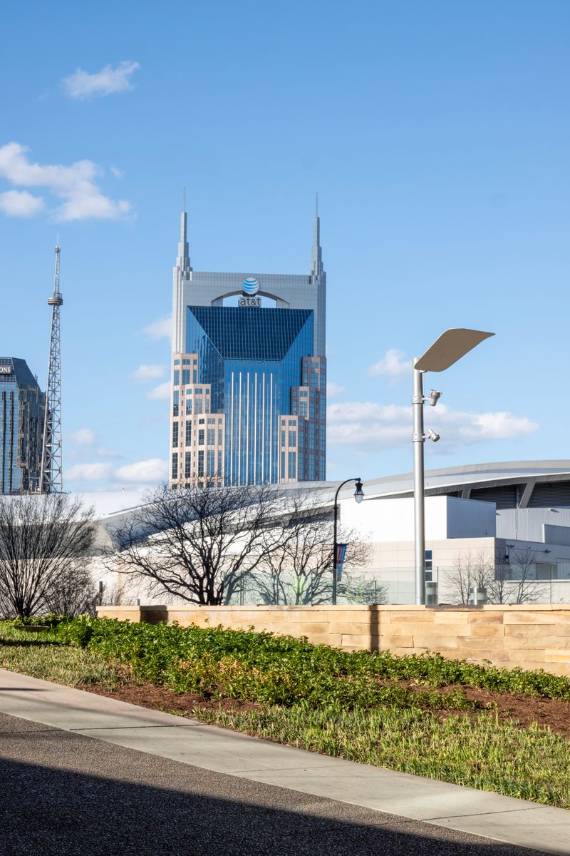Nashville's iconic AT&T building with twin spires in daylight