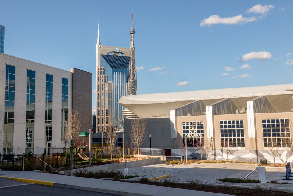 Nashville skyline with the AT&T Building, perfect backdrop for planning a permitted outdoor event