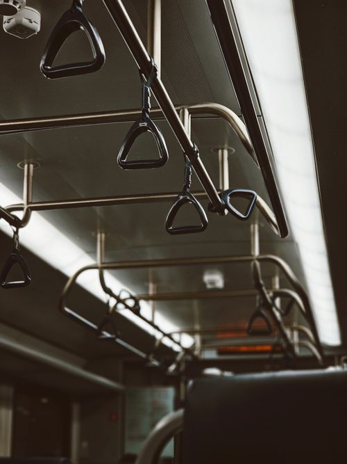 Free Close-up view of metro train handrails in Moscow, Russia, showcasing public transport infrastructure. Stock Photo