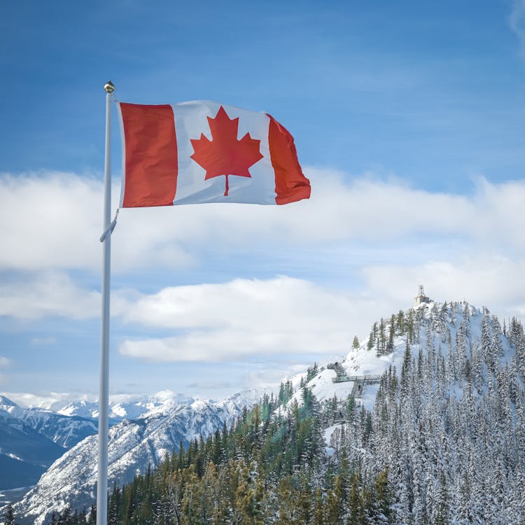 Flag Of Canada And Mountains