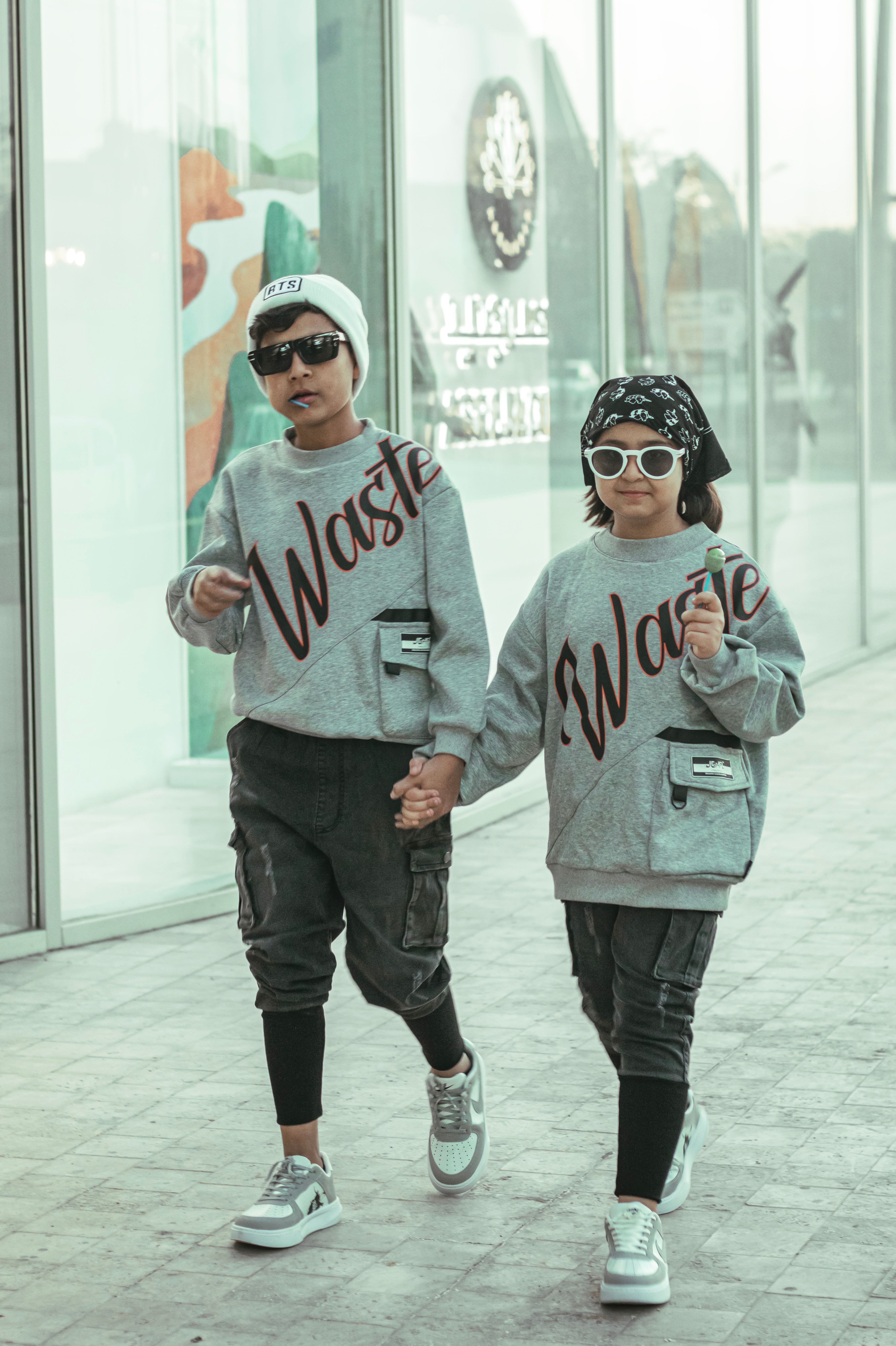 Kids in trendy matching outfits from a kidswear store in Kolkata