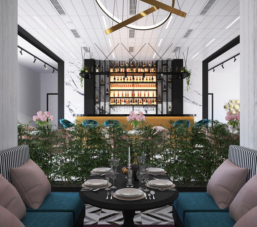 Stylish interior design of cafe with modern furniture · Free Stock Photo