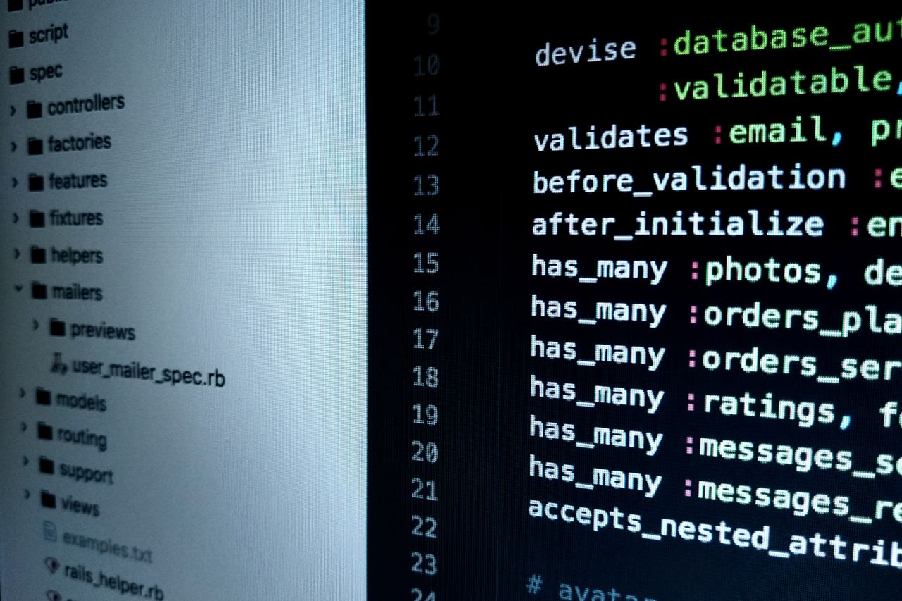 Detailed view of Ruby on Rails code highlighting software development intricacies.