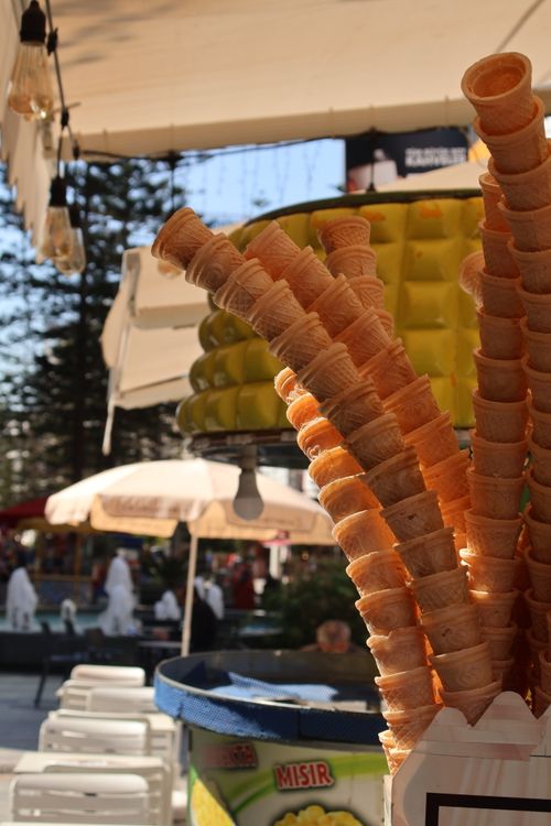 Close-up of stacked cones
