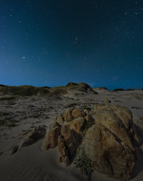 Free Serene starlit sky over sandy dunes in Pringle Bay, South Africa. Stock Photo
