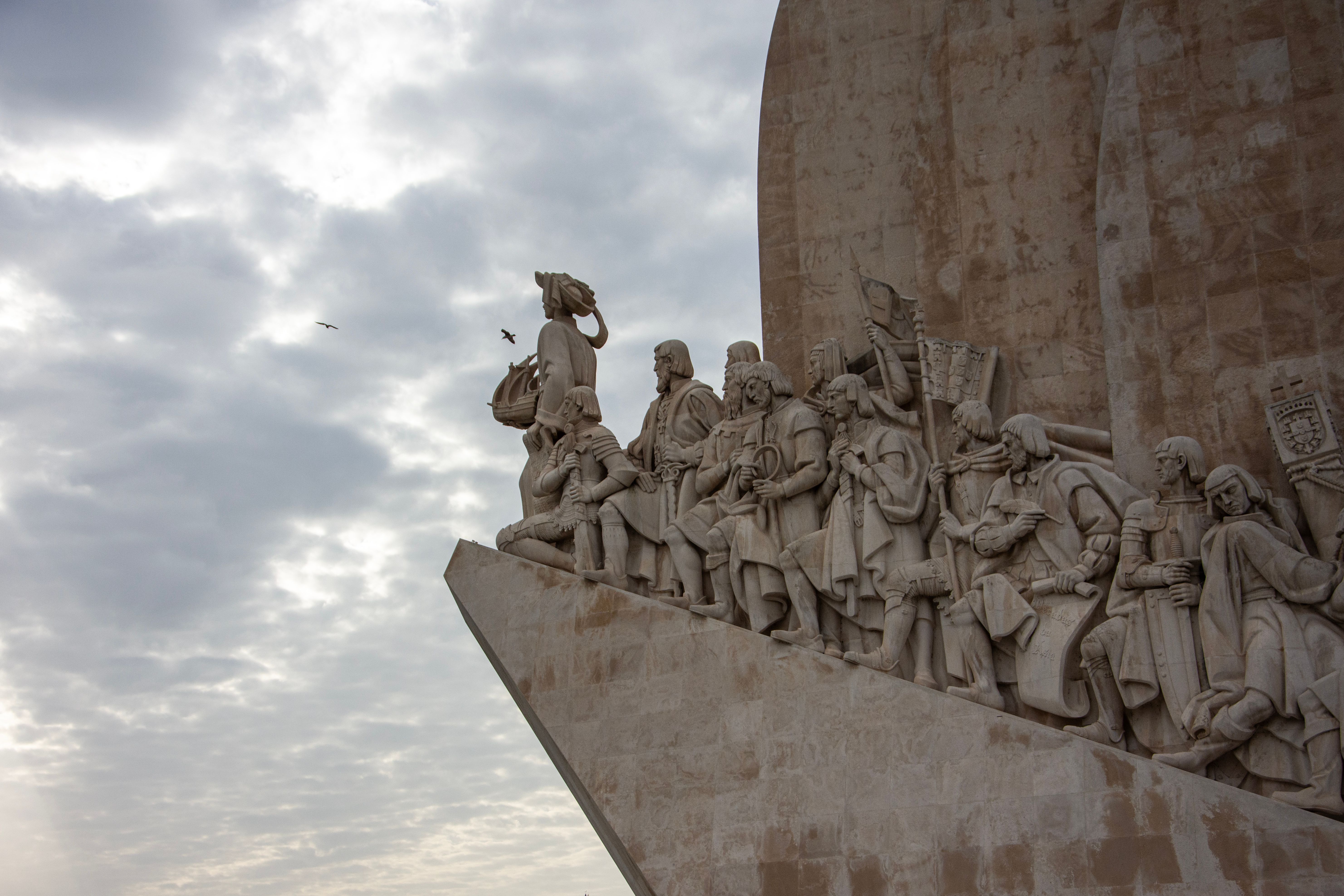 Monument of Discoveries, Lisbon. Tribute to Portugal's Age of Exploration, overcast sky.