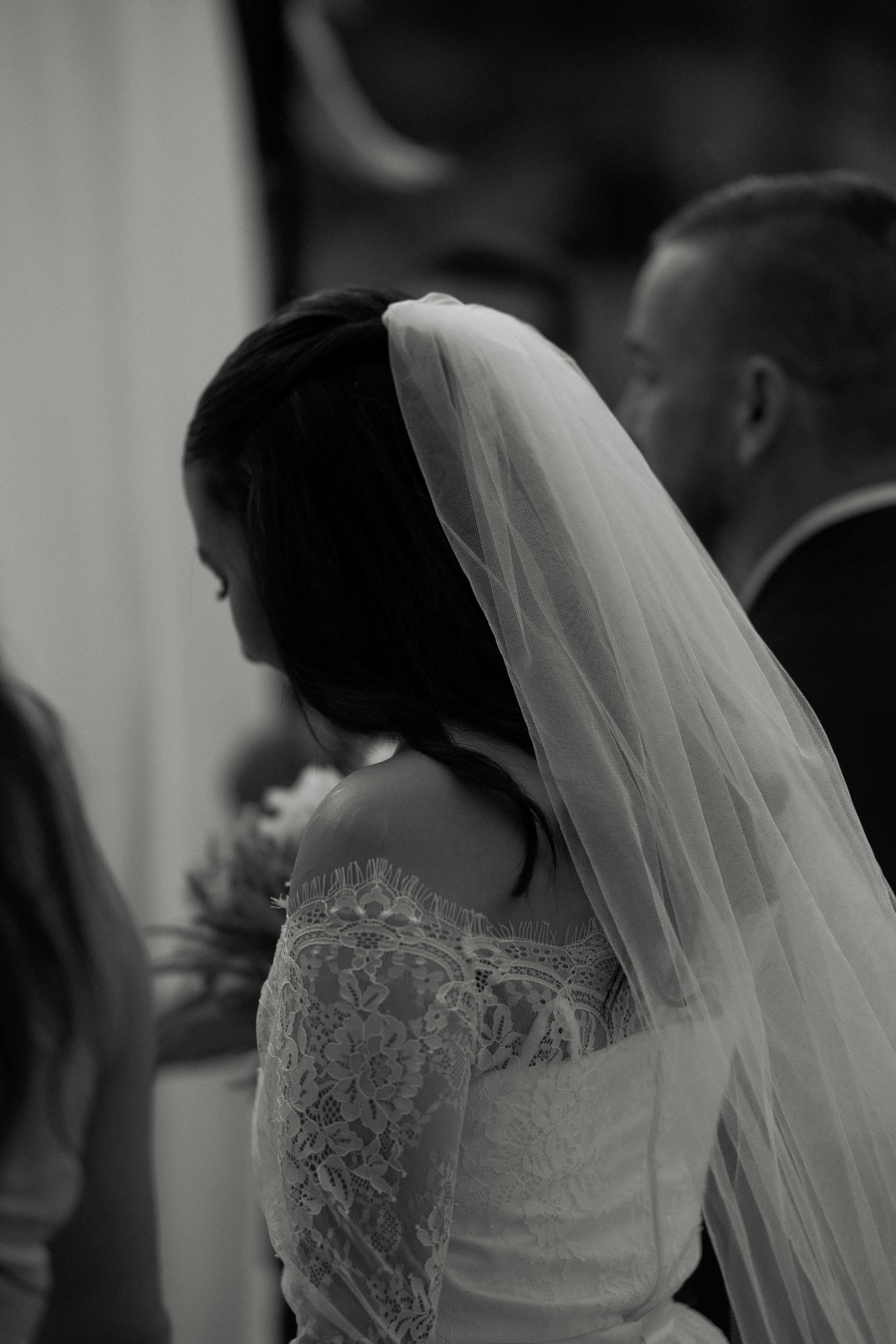 Bride with Veil in Black and White  Free Stock Photo