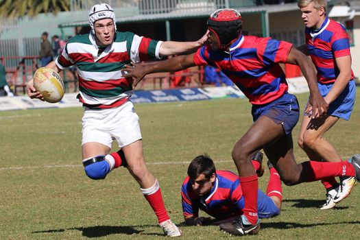 Intense rugby match showcasing players in action on the field.