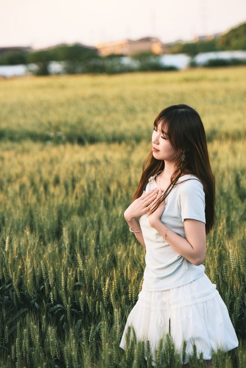 Free A serene moment captured of a young woman in contemplation amidst a lush wheat field. Stock Photo