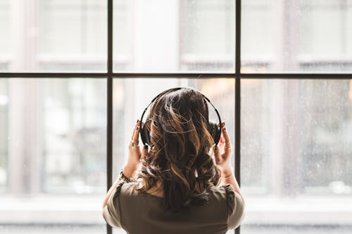 2537: Free Woman Listening on Headphones Stock Photo