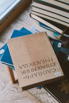 舒适的图书馆角落里堆放着各种精装书，代表着知识和文学