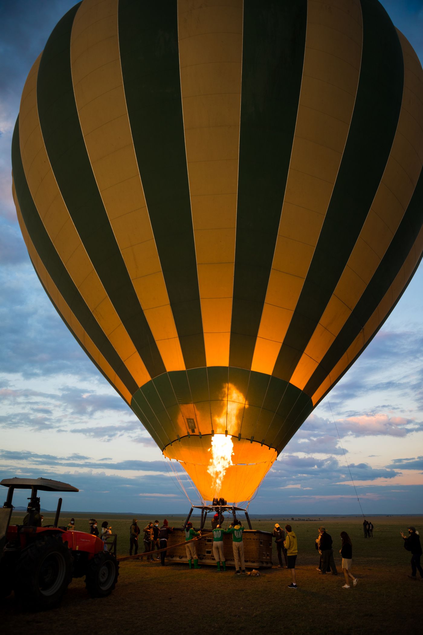 Hot air balloon safari at dusk