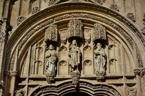 Free Close-up of intricate stone sculptures on a Gothic cathedral facade, showcasing detailed craftsmanship. Stock Photo