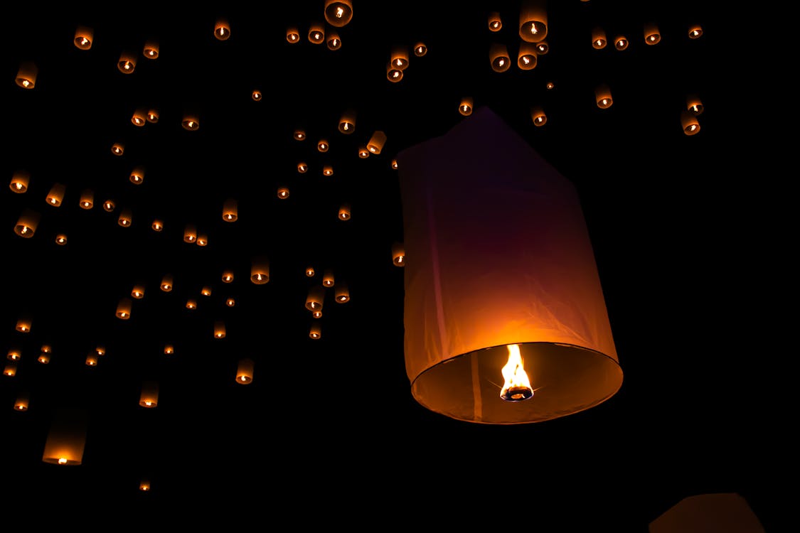 Free Fire Lanterns at Night Stock Photo