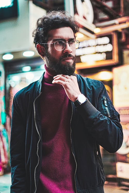 Man in Black Leather Jacket