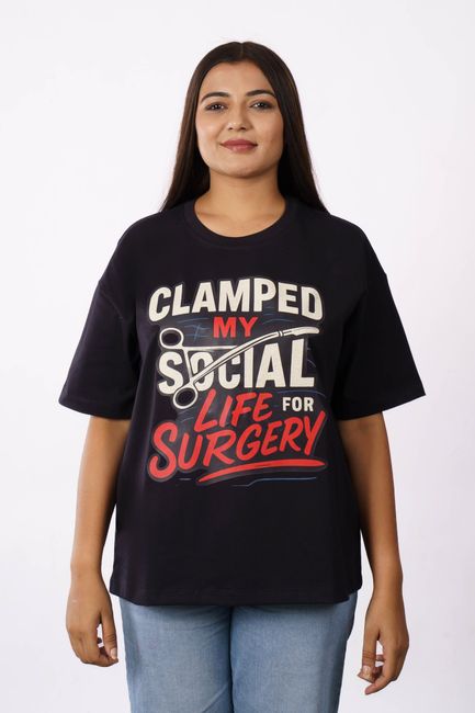 Camiseta Oversized Preta Estampada