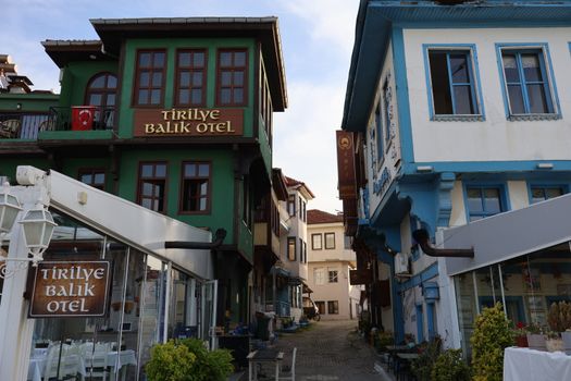 Traditional architecture of Tirilye Balık Otel in Zeytinbağı, Bursa captures Turkish charm.