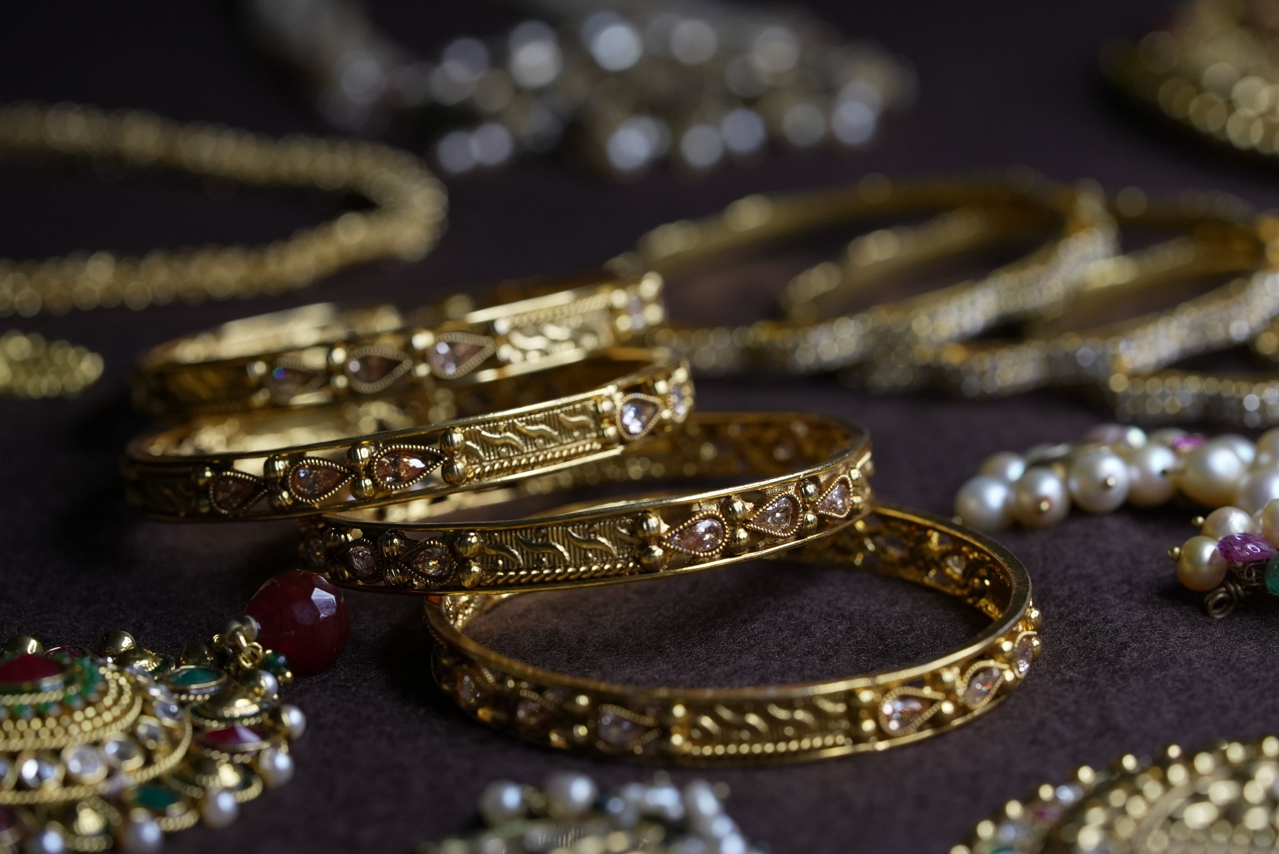 Pearl Embellished Gold Bangle
