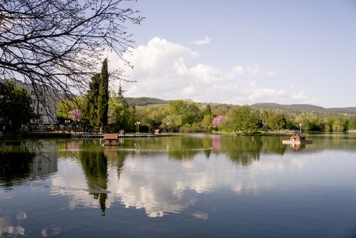 Free Serene lake surrounded by trees in Stara Zagora, Bulgaria, during springtime. Stock Photo
