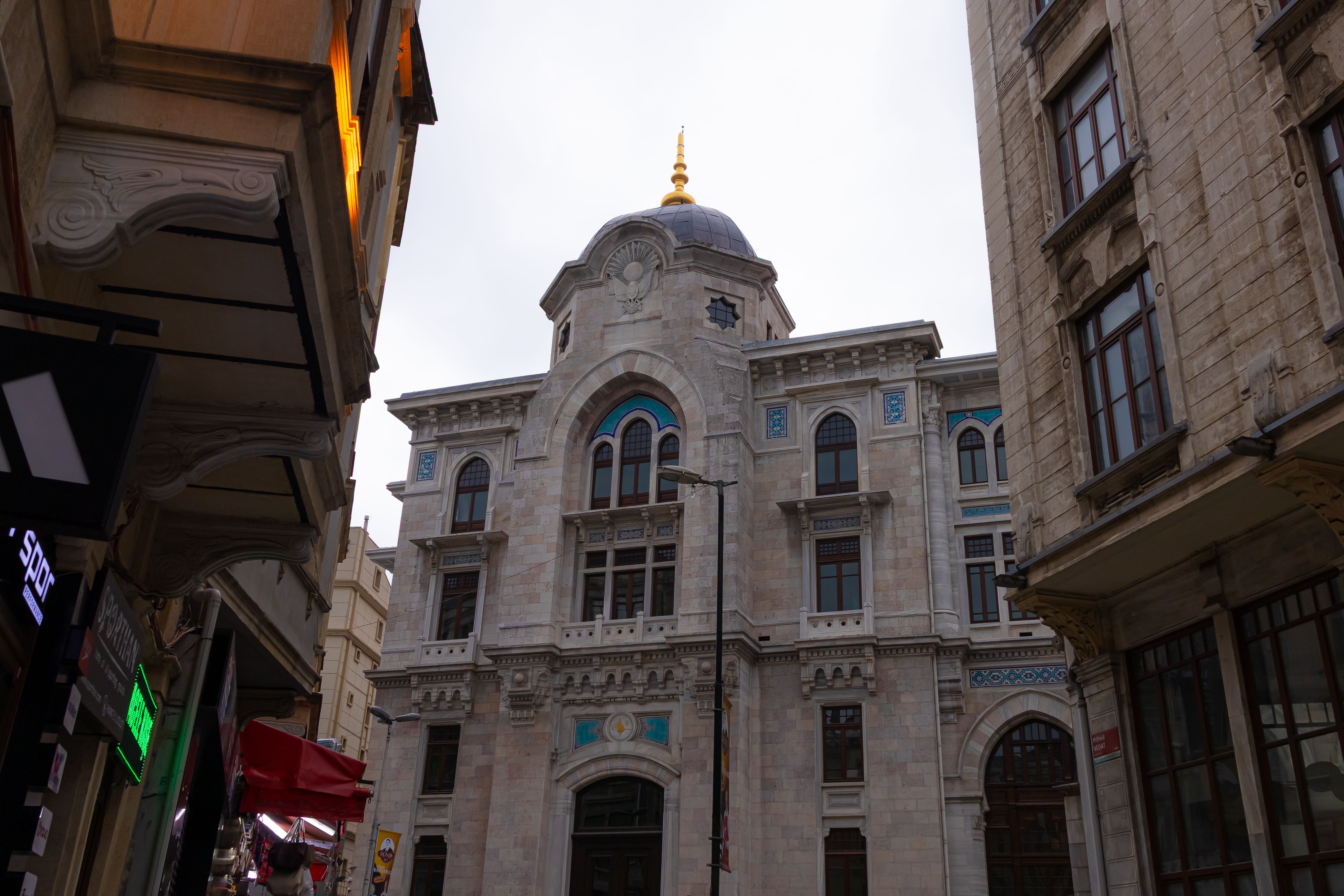 Street view of historic architecture in Central Istanbul with distinct Ottoman influences.