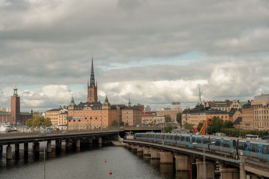 Modern Arlanda Express train arriving at Stockholm Central Station, Sweden