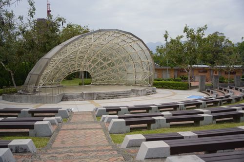Free Scenic view of an open-air amphitheater with a geodesic dome in Taipei City, Taiwan. Stock Photo
