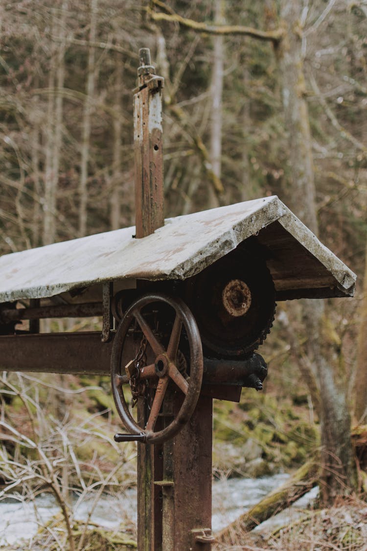 Shabby Well In Woodland In Countryside